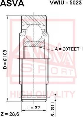 ASVA VWIU-5023 - Шарнирный комплект, ШРУС, приводной вал www.autospares.lv