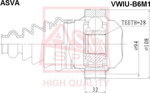 ASVA VWIU-B6M1 - Шарнирный комплект, ШРУС, приводной вал www.autospares.lv