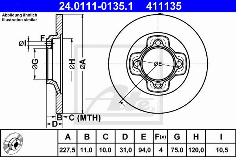 ATE 411135 - Bremžu diski www.autospares.lv