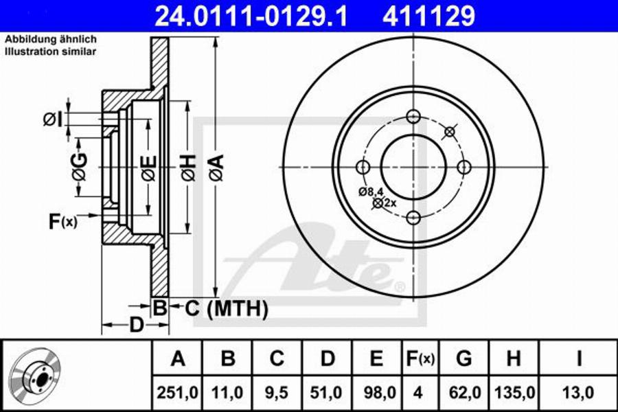 ATE 411129 - Bremžu diski www.autospares.lv