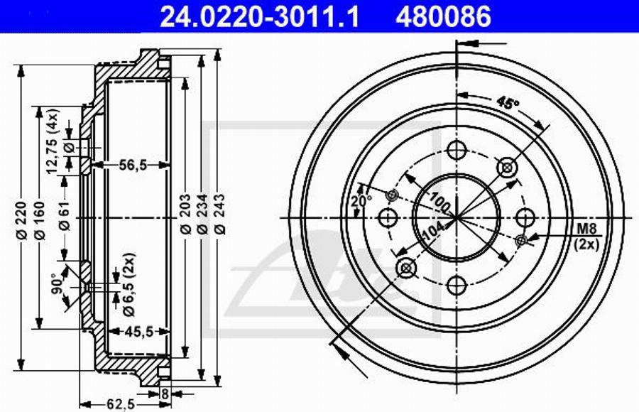 ATE 480086 - Bremžu trumulis www.autospares.lv