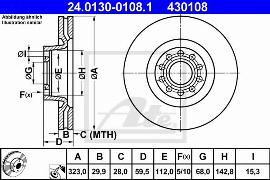 ATE 430108 - Bremžu diski www.autospares.lv