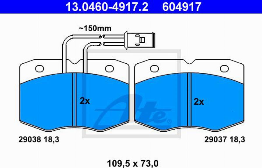 ATE 604917 - Bremžu uzliku kompl., Disku bremzes www.autospares.lv