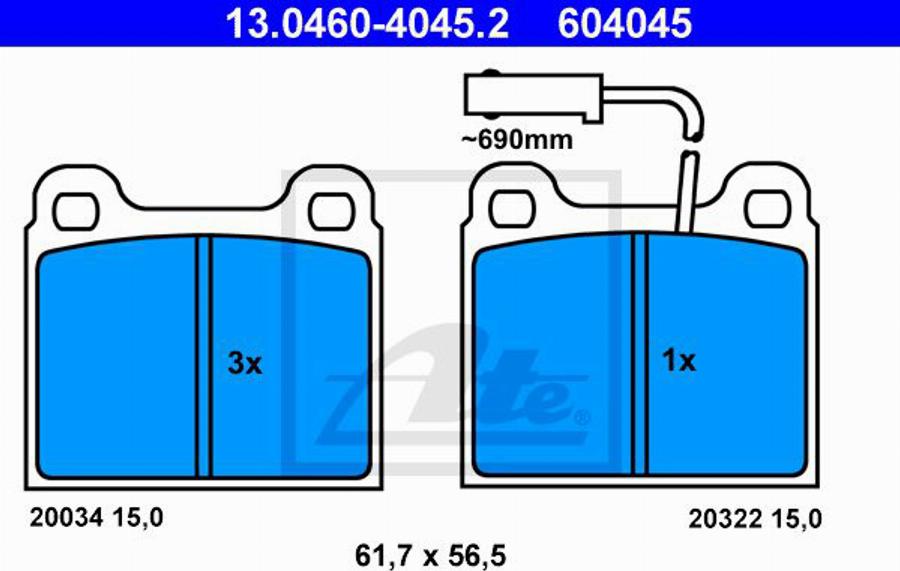 ATE 604045 - Brake Pad Set, disc brake www.autospares.lv