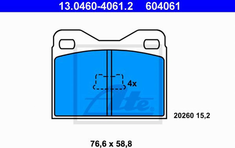 ATE 604061 - Тормозные колодки, дисковые, комплект www.autospares.lv