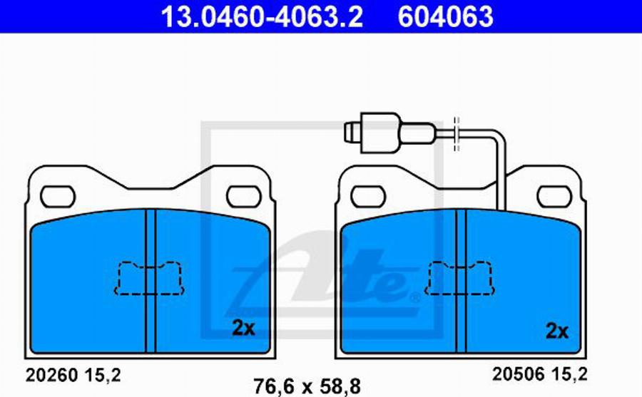 ATE 604063 - Bremžu uzliku kompl., Disku bremzes www.autospares.lv