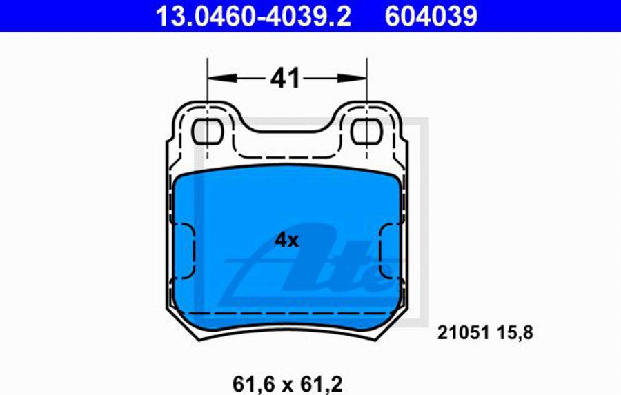 ATE 604039 - Bremžu uzliku kompl., Disku bremzes www.autospares.lv