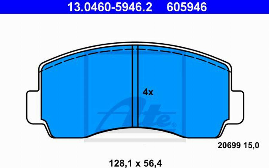 ATE 605946 - Bremžu uzliku kompl., Disku bremzes www.autospares.lv