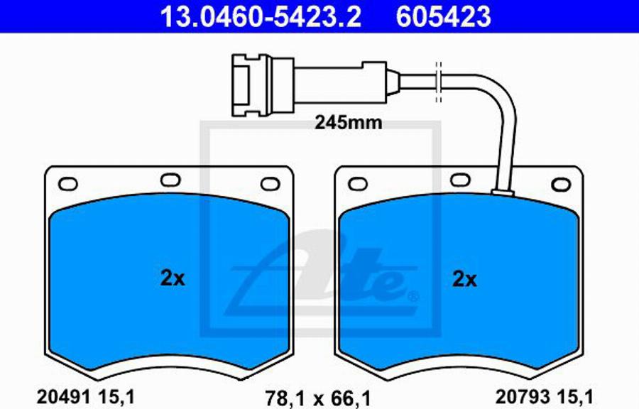 ATE 605423 - Bremžu uzliku kompl., Disku bremzes www.autospares.lv