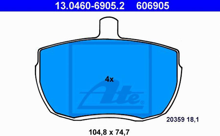 ATE 606905 - Bremžu uzliku kompl., Disku bremzes autospares.lv