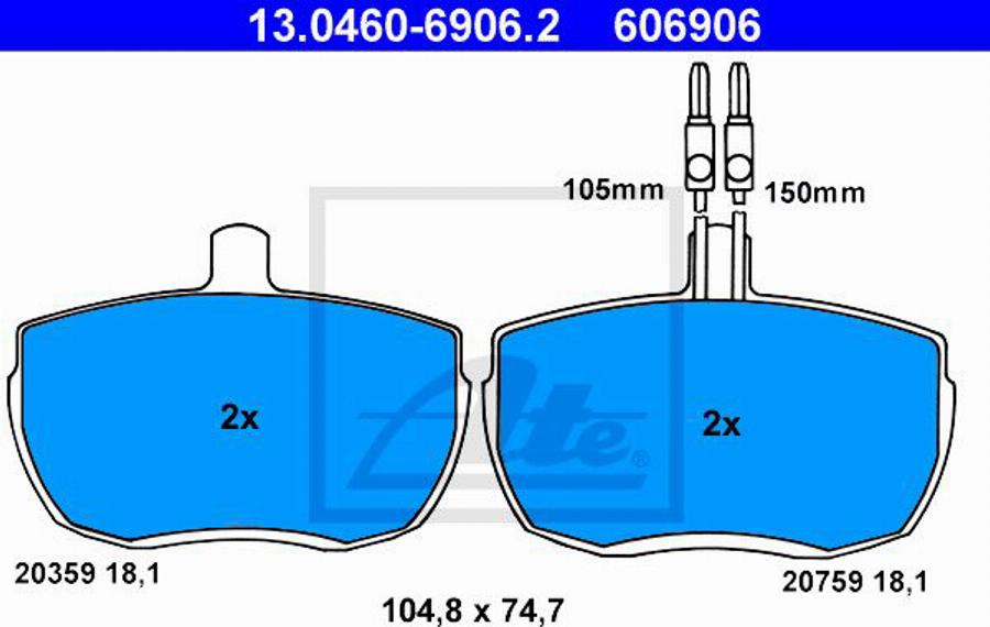 ATE 606906 - Тормозные колодки, дисковые, комплект www.autospares.lv