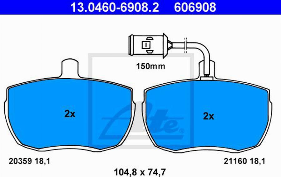 ATE 606908 - Bremžu uzliku kompl., Disku bremzes www.autospares.lv