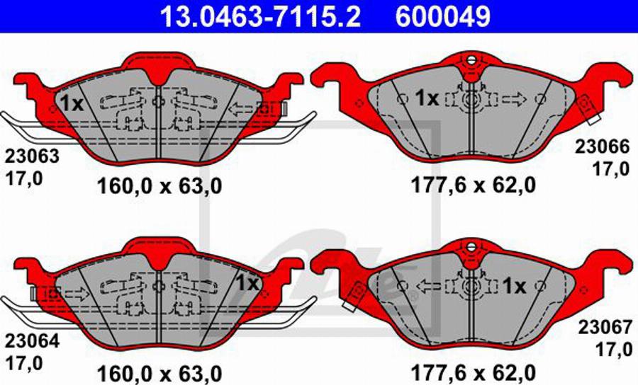 ATE 600049 - Bremžu uzliku kompl., Disku bremzes www.autospares.lv