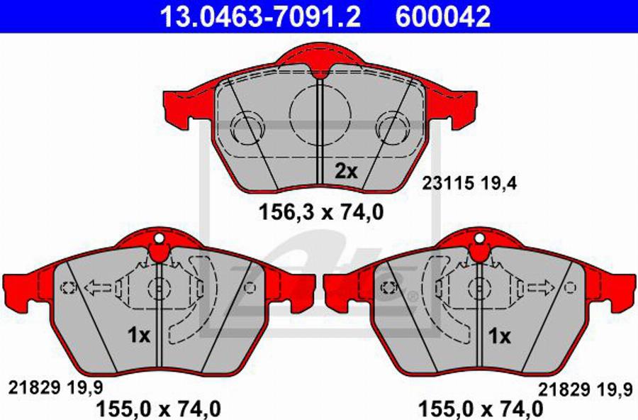 ATE 600042 - Тормозные колодки, дисковые, комплект www.autospares.lv