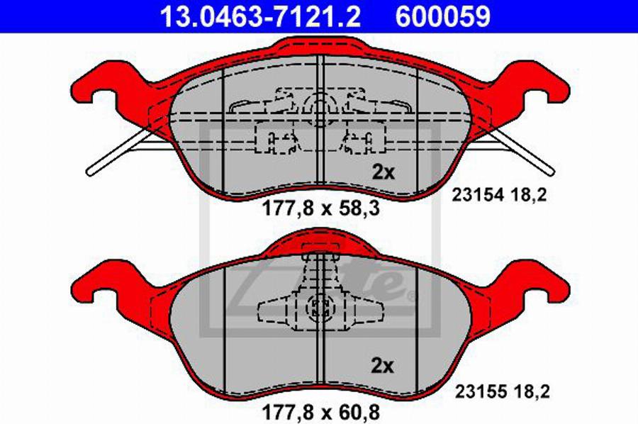 ATE 600059 - Тормозные колодки, дисковые, комплект www.autospares.lv