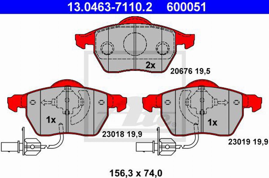 ATE 600051 - Bremžu uzliku kompl., Disku bremzes www.autospares.lv