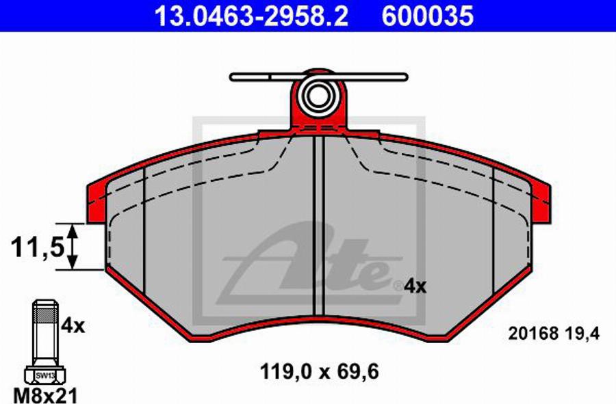 ATE 600035 - Тормозные колодки, дисковые, комплект www.autospares.lv