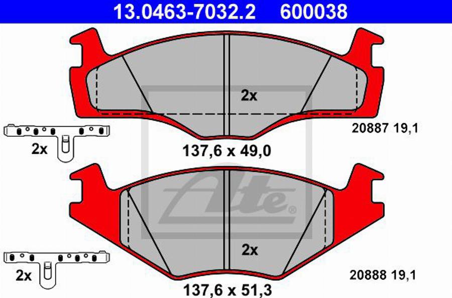 ATE 600038 - Brake Pad Set, disc brake www.autospares.lv