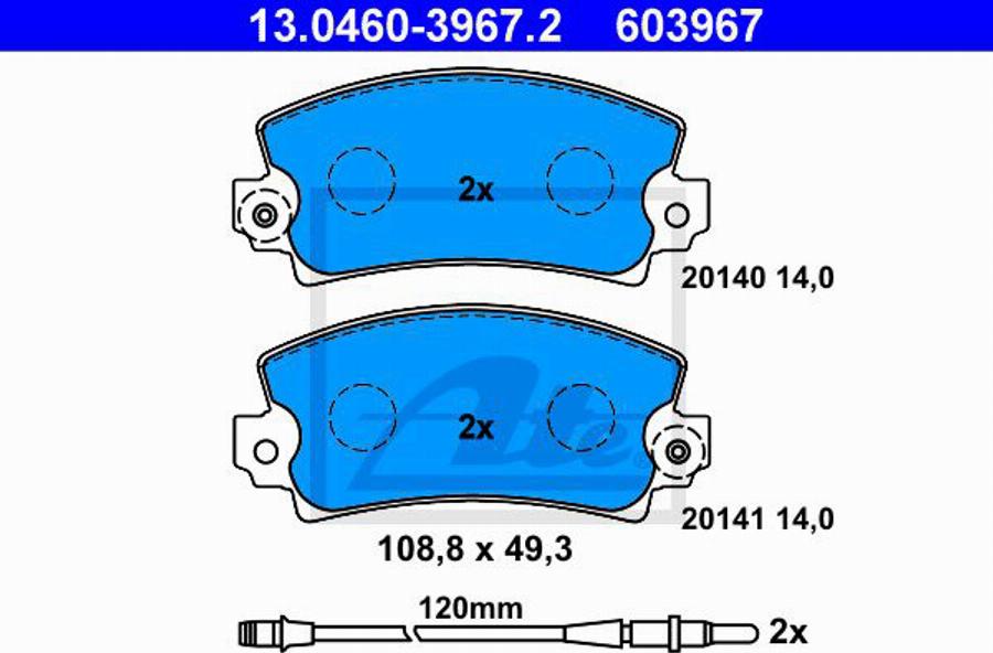 ATE 603967 - Bremžu uzliku kompl., Disku bremzes www.autospares.lv