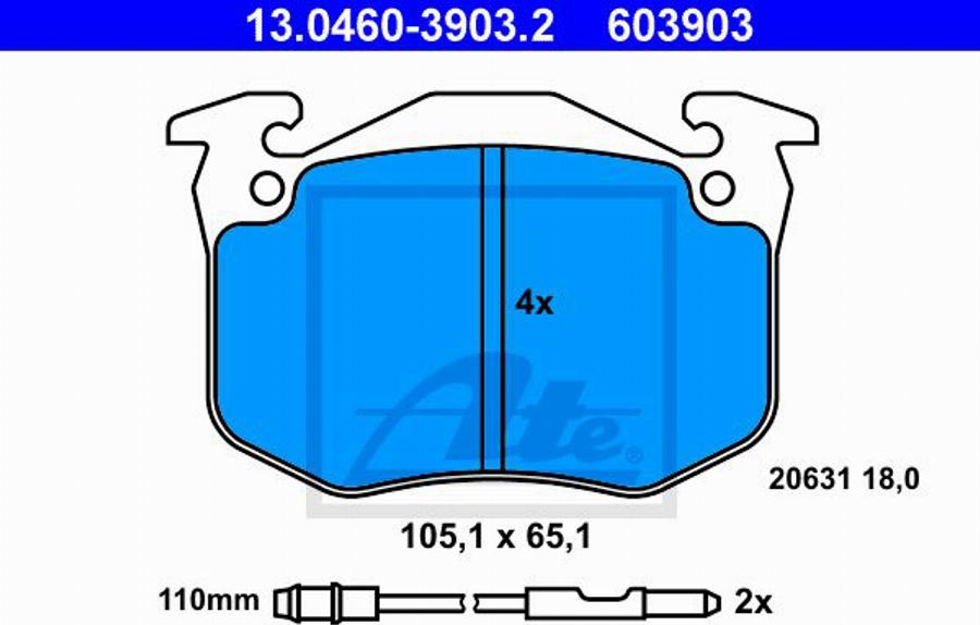 ATE 603903 - Bremžu uzliku kompl., Disku bremzes www.autospares.lv