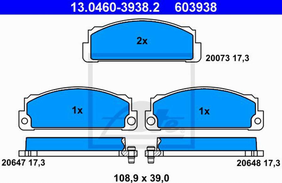 ATE 603938 - Bremžu uzliku kompl., Disku bremzes www.autospares.lv