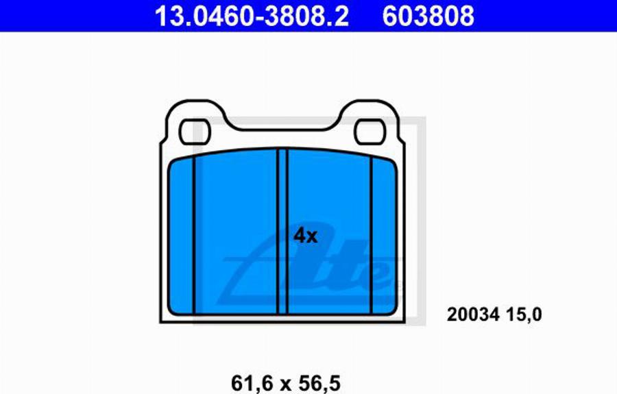 ATE 603808 - Bremžu uzliku kompl., Disku bremzes www.autospares.lv