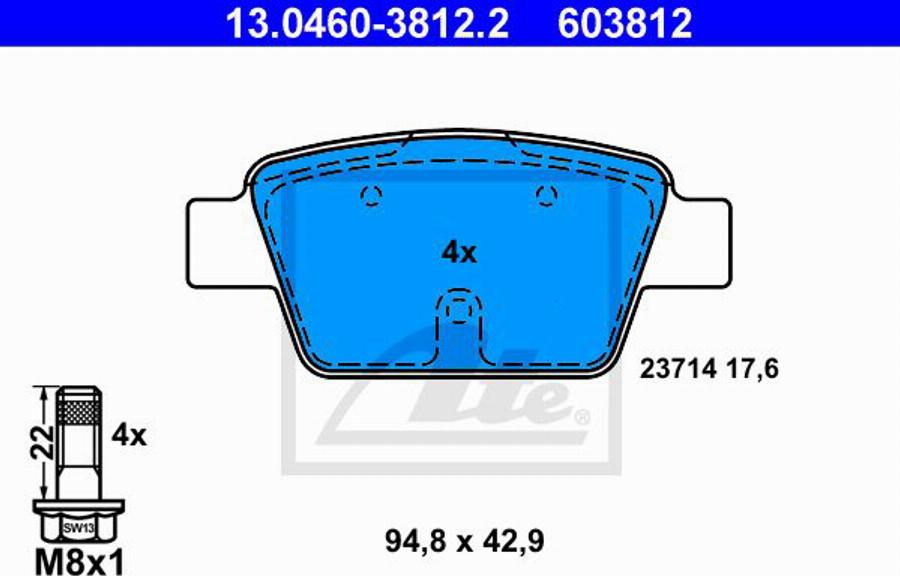 ATE 603812 - Bremžu uzliku kompl., Disku bremzes www.autospares.lv