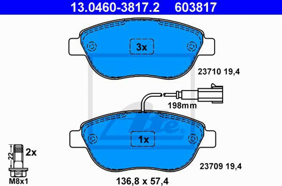 ATE 603817 - Тормозные колодки, дисковые, комплект www.autospares.lv