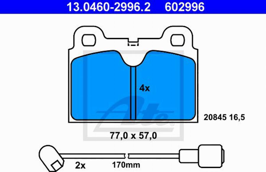 ATE 602996 - Bremžu uzliku kompl., Disku bremzes www.autospares.lv