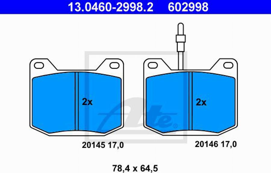 ATE 602998 - Тормозные колодки, дисковые, комплект www.autospares.lv