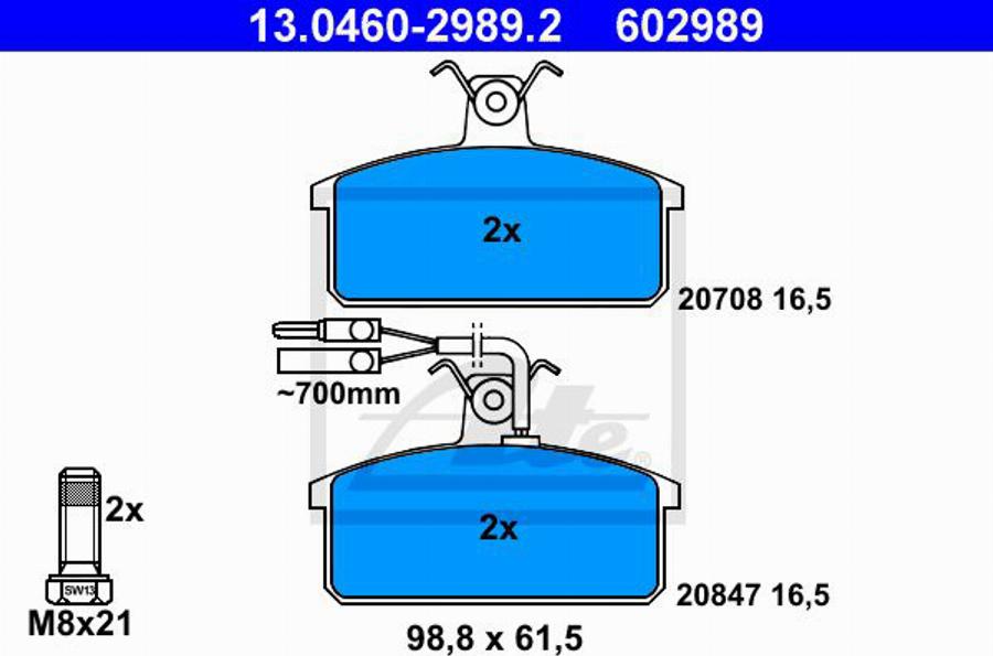 ATE 602989 - Bremžu uzliku kompl., Disku bremzes www.autospares.lv