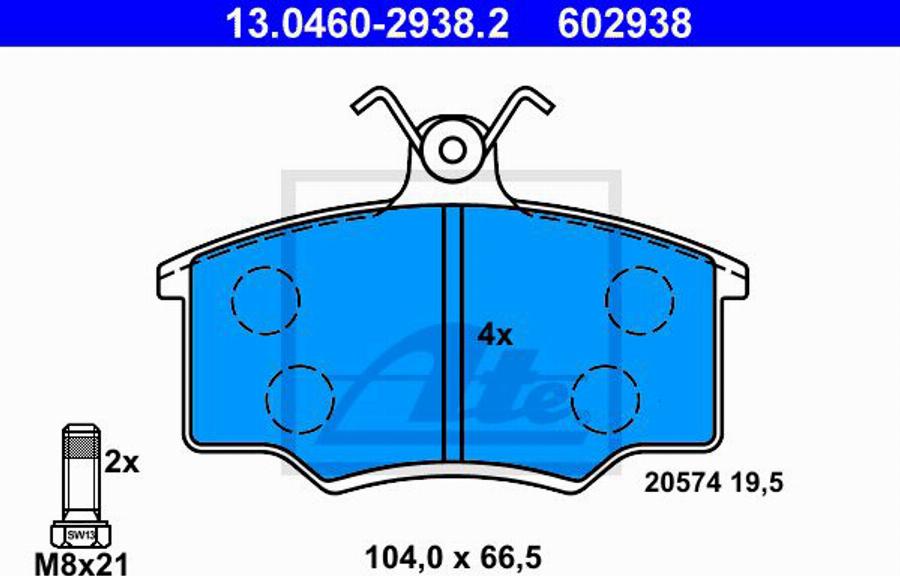 ATE 602938 - Тормозные колодки, дисковые, комплект www.autospares.lv