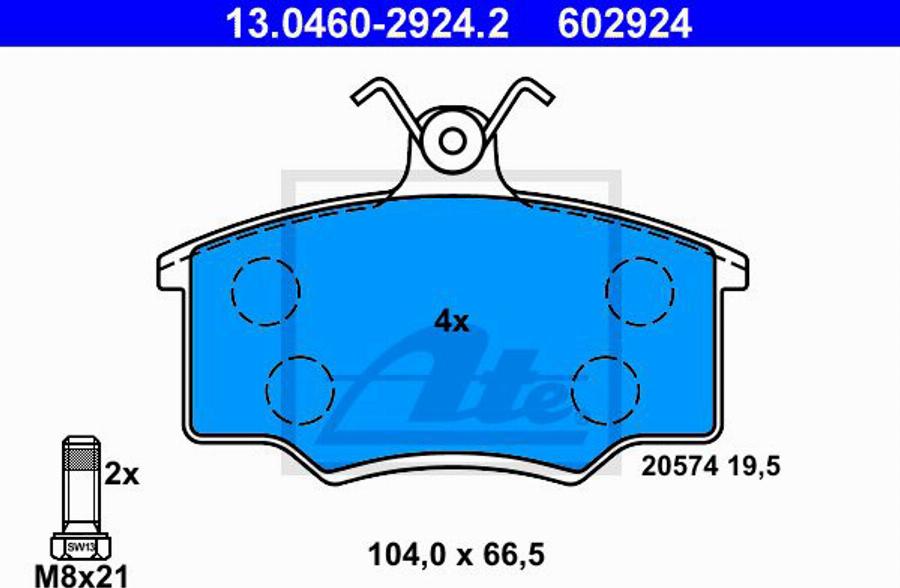 ATE 602924 - Bremžu uzliku kompl., Disku bremzes www.autospares.lv