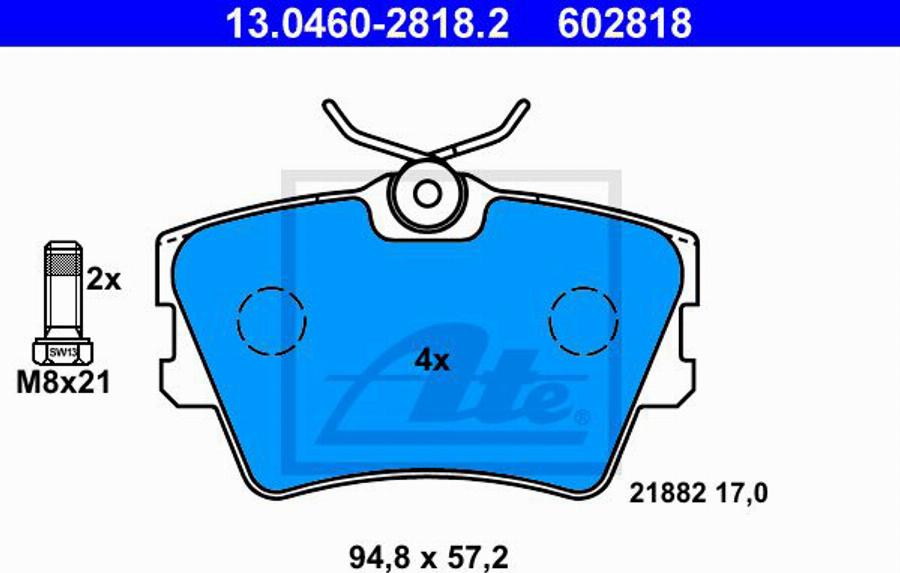 ATE 602818 - Тормозные колодки, дисковые, комплект www.autospares.lv