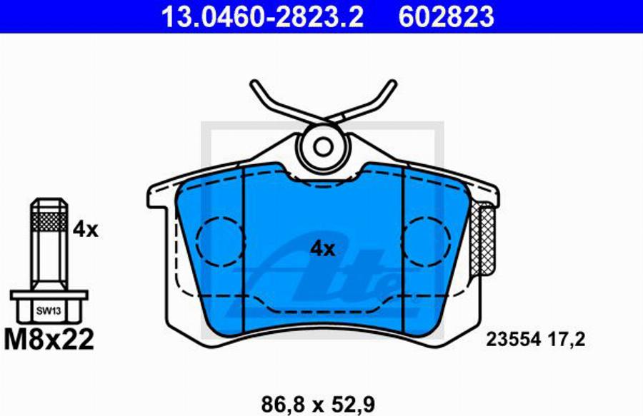 ATE 602823 - Bremžu uzliku kompl., Disku bremzes www.autospares.lv