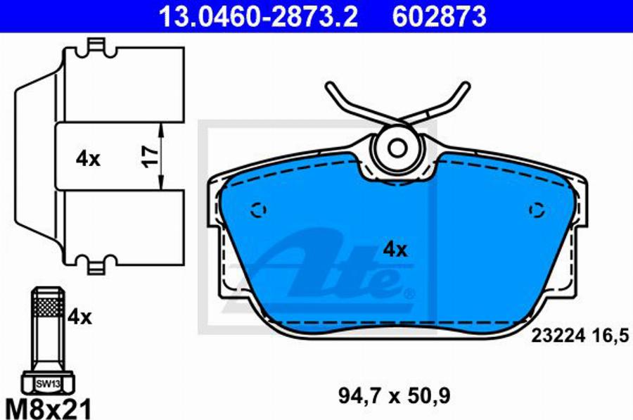 ATE 602873 - Тормозные колодки, дисковые, комплект www.autospares.lv