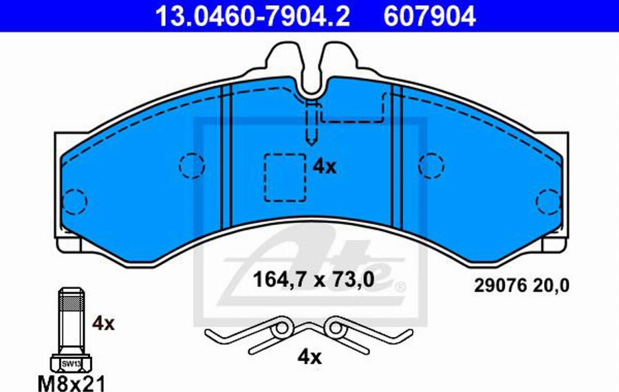 ATE 607904 - Bremžu uzliku kompl., Disku bremzes www.autospares.lv