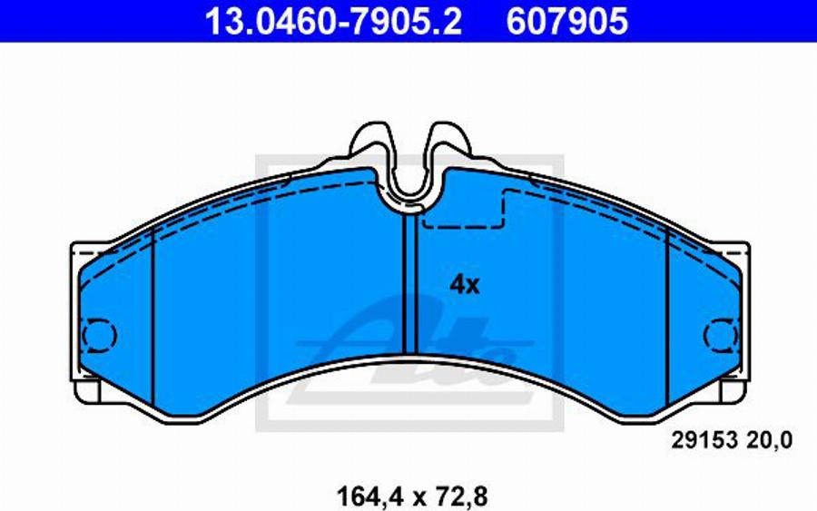 ATE 607905 - Bremžu uzliku kompl., Disku bremzes www.autospares.lv