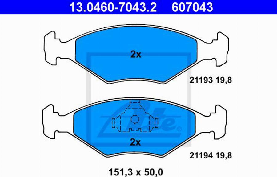 ATE 607043 - Bremžu uzliku kompl., Disku bremzes www.autospares.lv