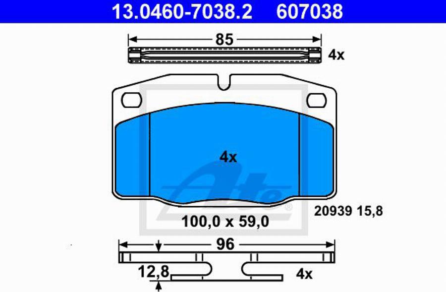 ATE 607038 - Bremžu uzliku kompl., Disku bremzes www.autospares.lv