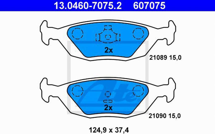 ATE 607075 - Тормозные колодки, дисковые, комплект www.autospares.lv