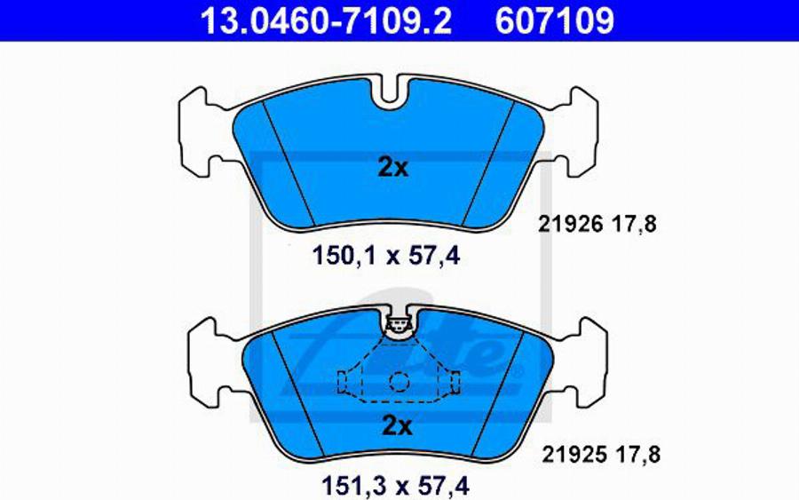 ATE 607109 - Bremžu uzliku kompl., Disku bremzes www.autospares.lv