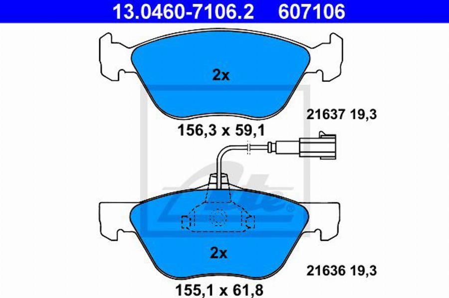 ATE 607106 - Brake Pad Set, disc brake www.autospares.lv