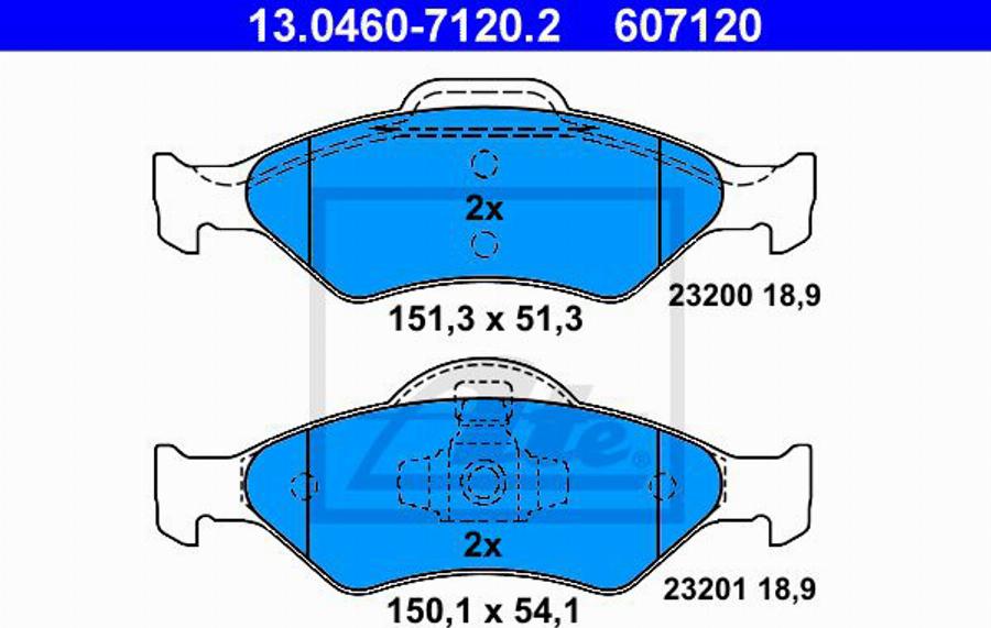 ATE 607120 - Bremžu uzliku kompl., Disku bremzes www.autospares.lv