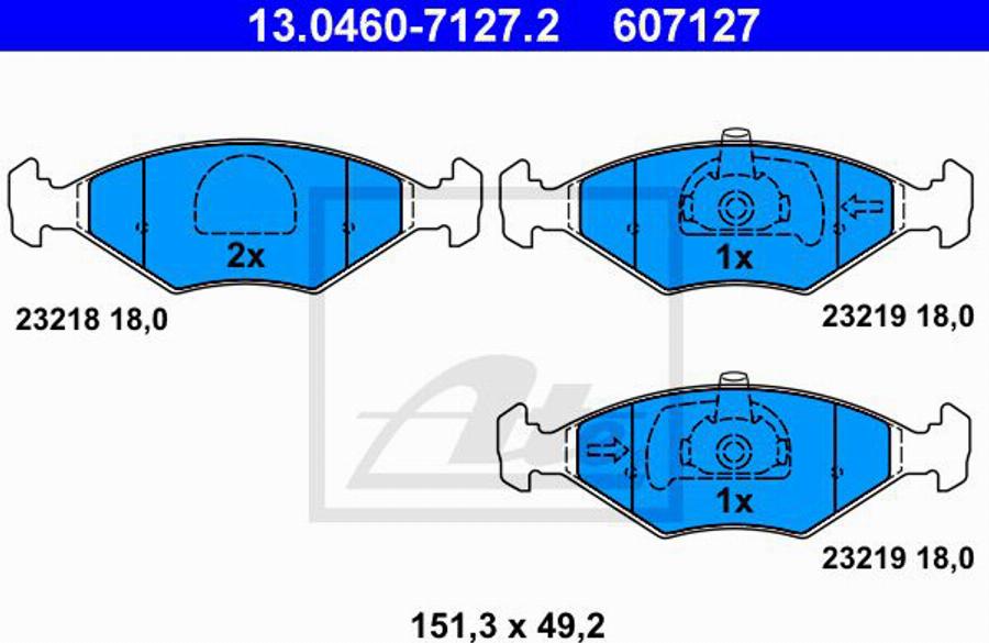 ATE 607127 - Bremžu uzliku kompl., Disku bremzes www.autospares.lv