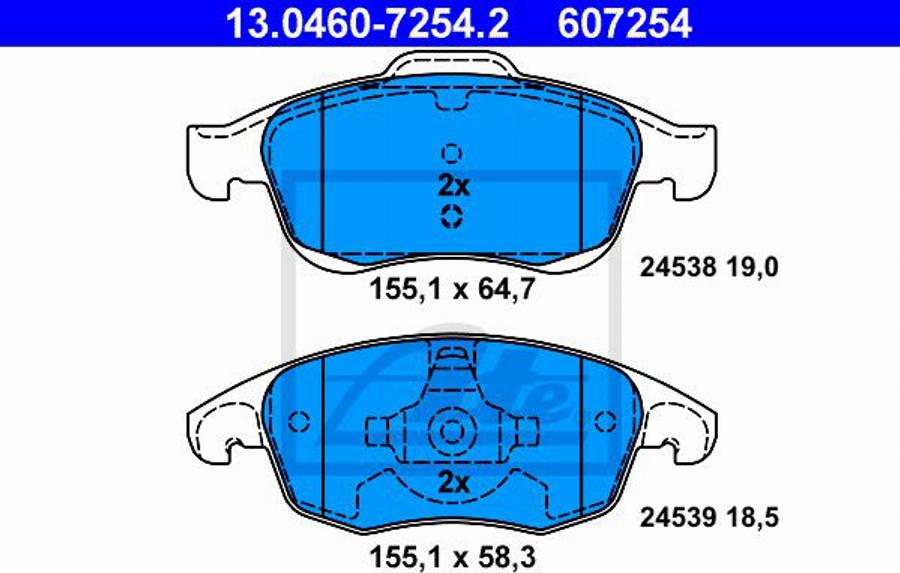 ATE 607254 - Bremžu uzliku kompl., Disku bremzes www.autospares.lv