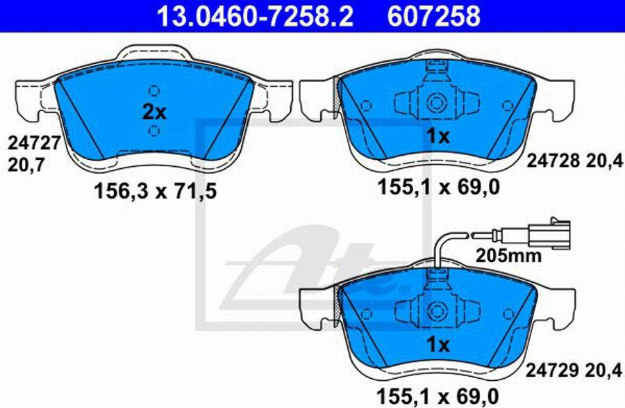 ATE 607258 - Bremžu uzliku kompl., Disku bremzes autospares.lv