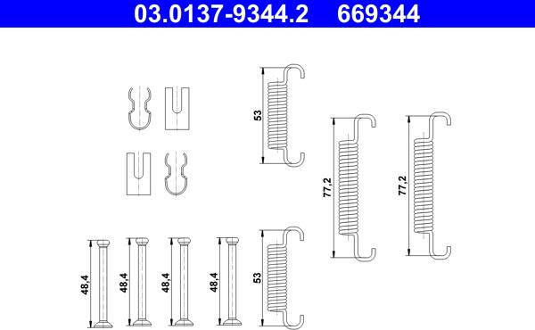 ATE 03.0137-9344.2 - Piederumu komplekts, Stāvbremzes mehānisma bremžu loks www.autospares.lv