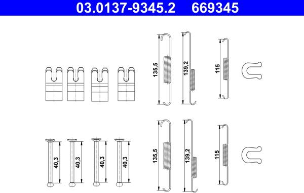 ATE 03.0137-9345.2 - Piederumu komplekts, Bremžu loki www.autospares.lv