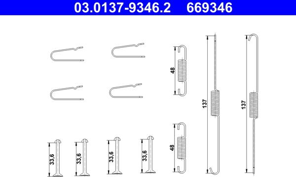 ATE 03.0137-9346.2 - Piederumu komplekts, Bremžu loki www.autospares.lv